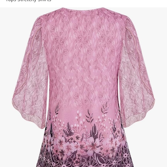 Ruffle 3/4 Sleeve Mesh Loose Flowy Tops Stretchy Shirt; excellent condition. - Picture 2 of 3